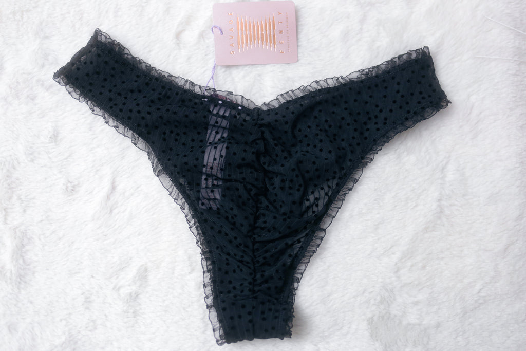 Savage X Fenty Sheer Polka Dot Brazilian Panties Medium Black NEW