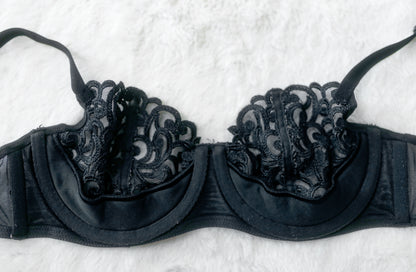Victoria's Secret Vintage 34C Sheer Push-up without Padding Bra Black Lace