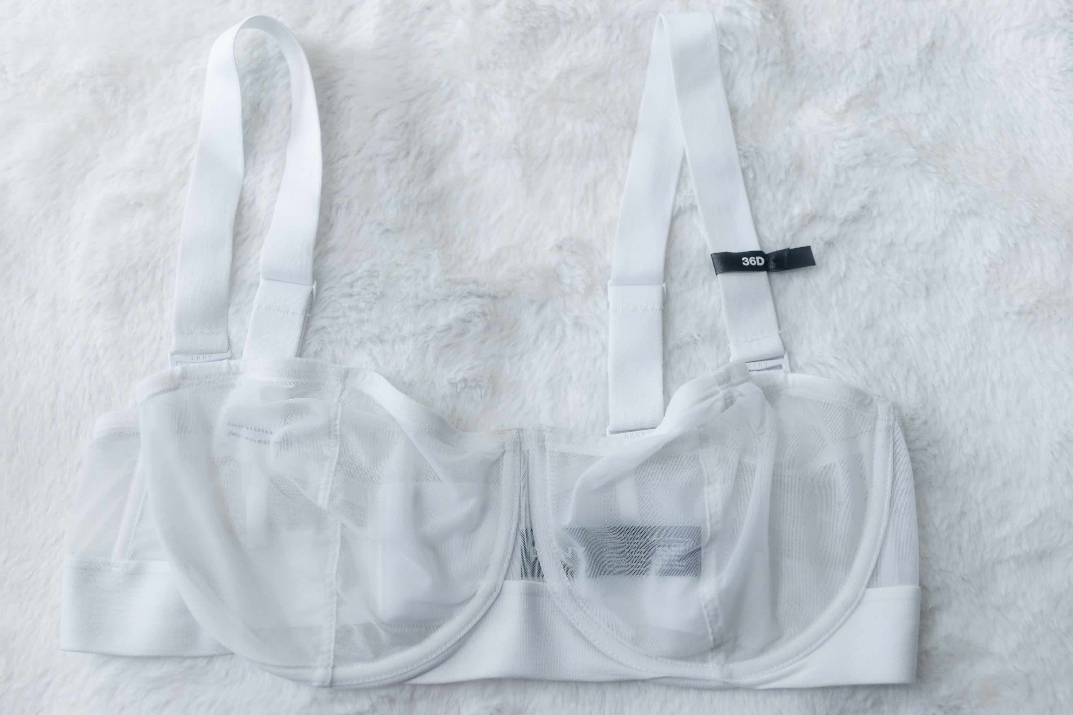 DKNY 36D Sheers Unlined Mesh Balconette Sheer Convertible Bra White NEW