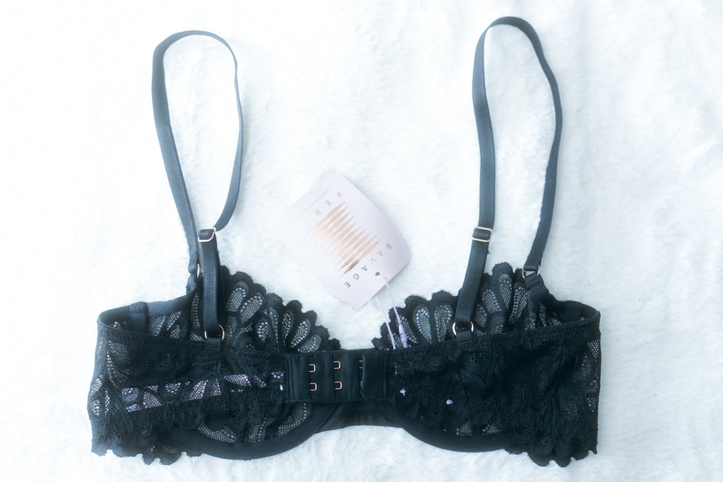 Savage X Fenty 32C Sheer Unlined Lace Balconette Bra Black NEW