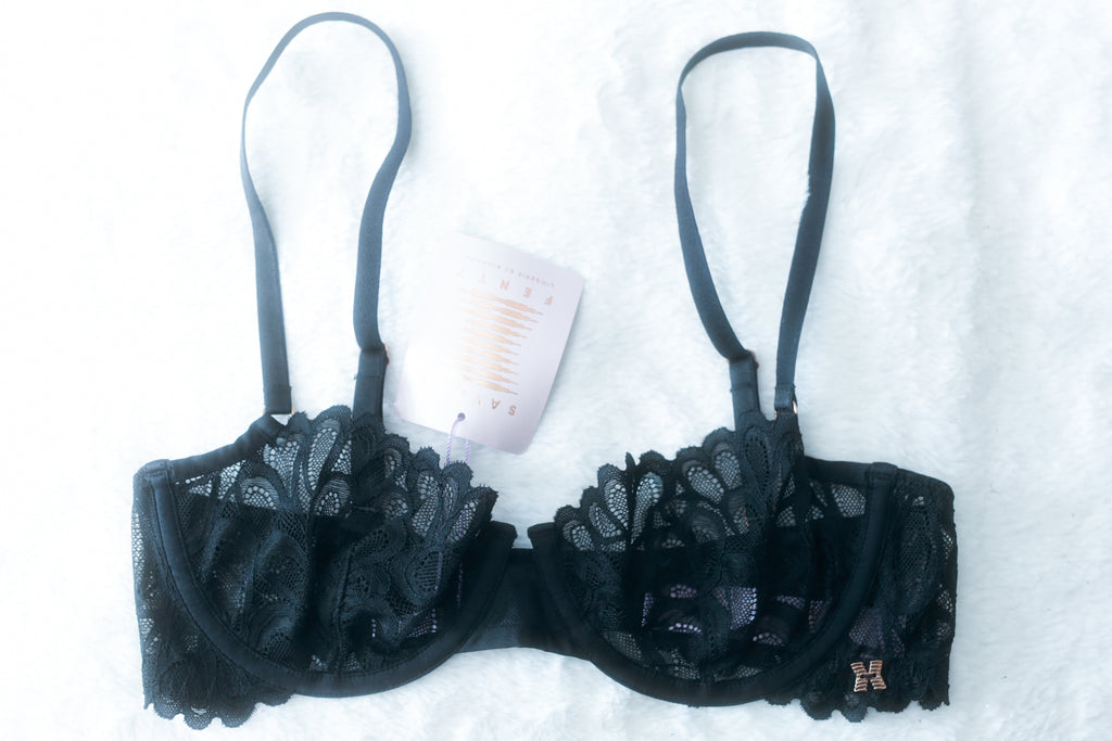 Savage X Fenty 32C Sheer Unlined Lace Balconette Bra Black NEW