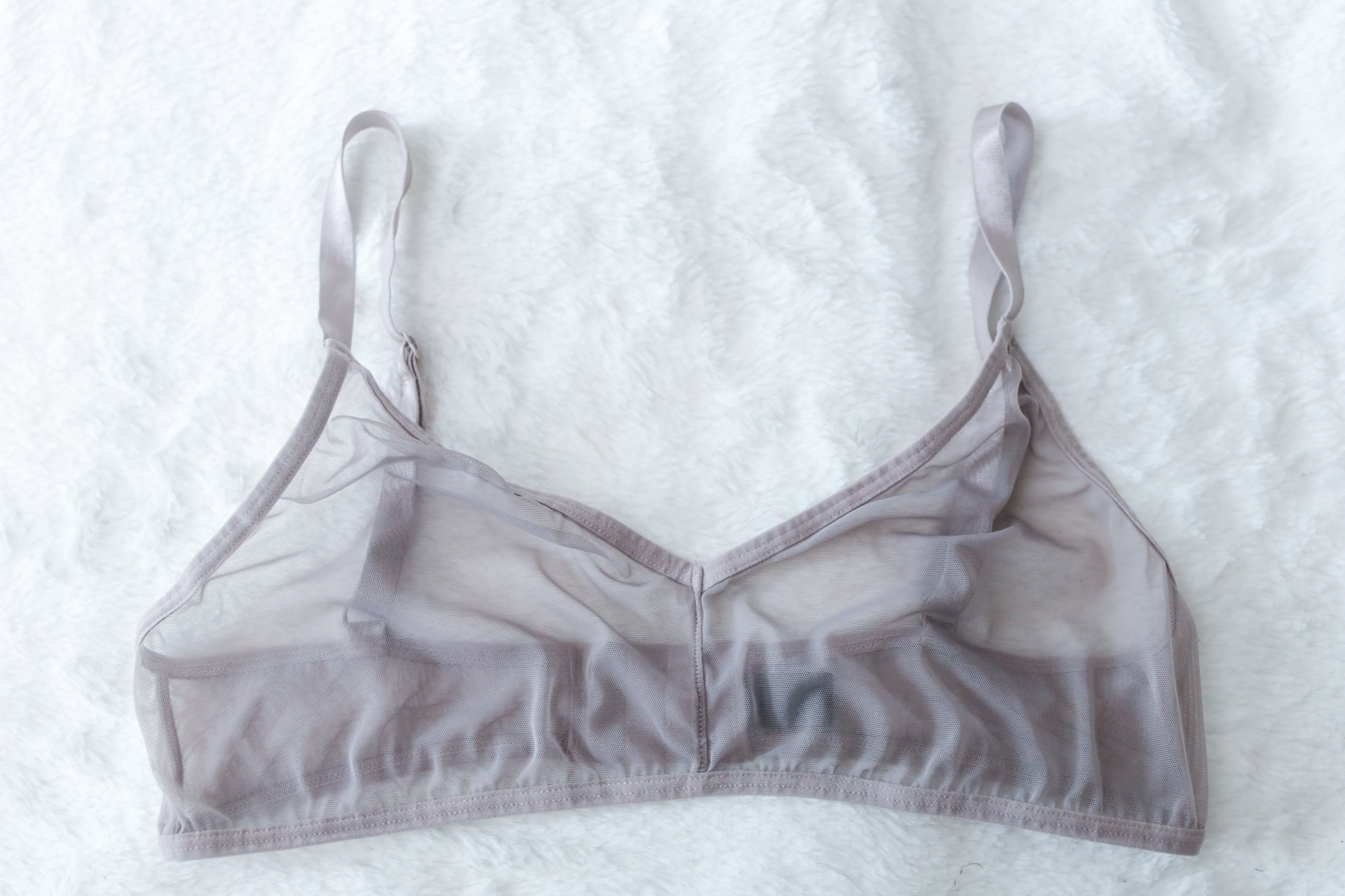 Blush The Mesh Sheer Unlined Wireless Lounge Bralette Gray Large