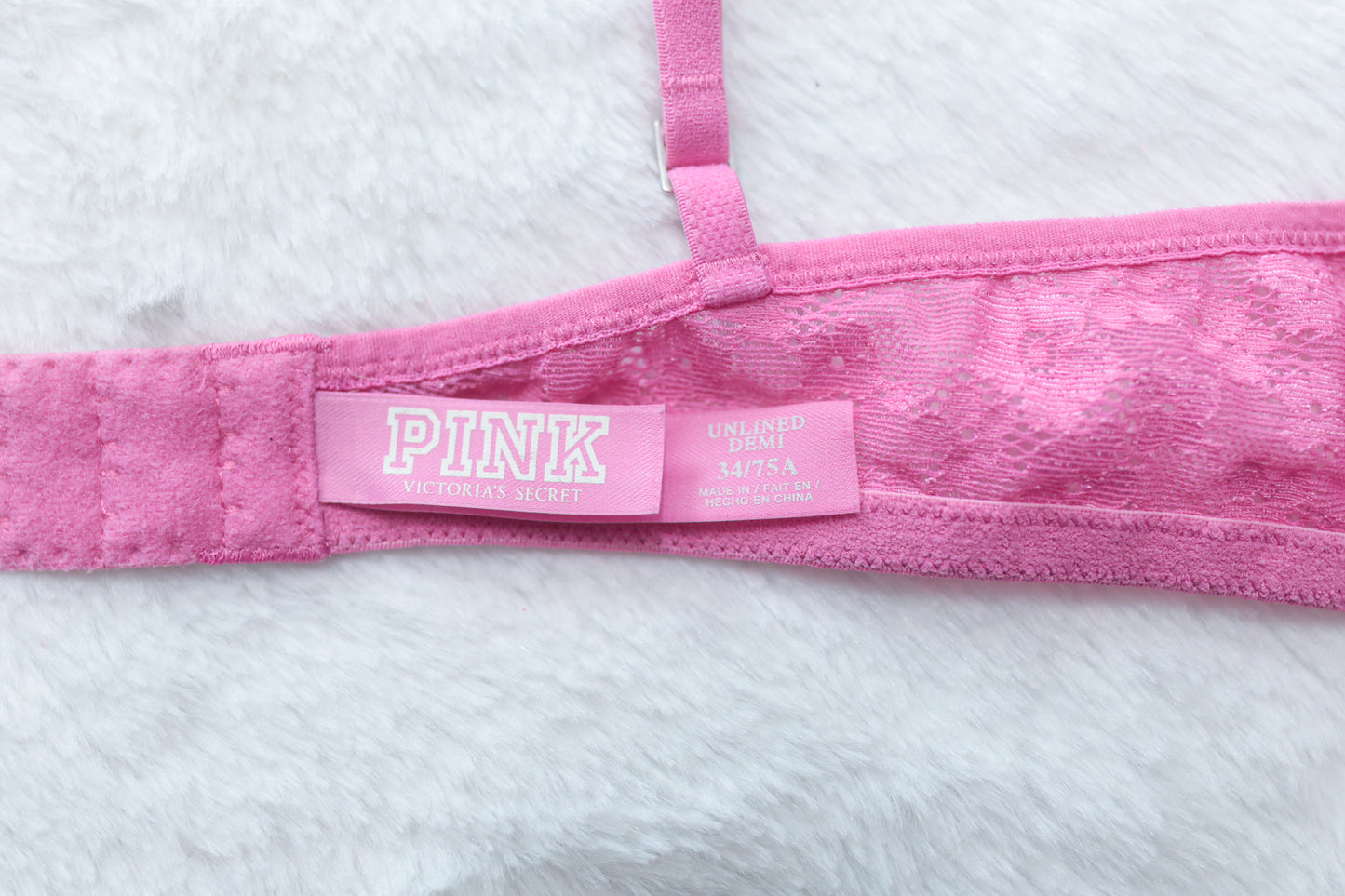 Pink by Victoria's Secret 34A Unlined Demi Sheer Lace Underwire Bra Pink