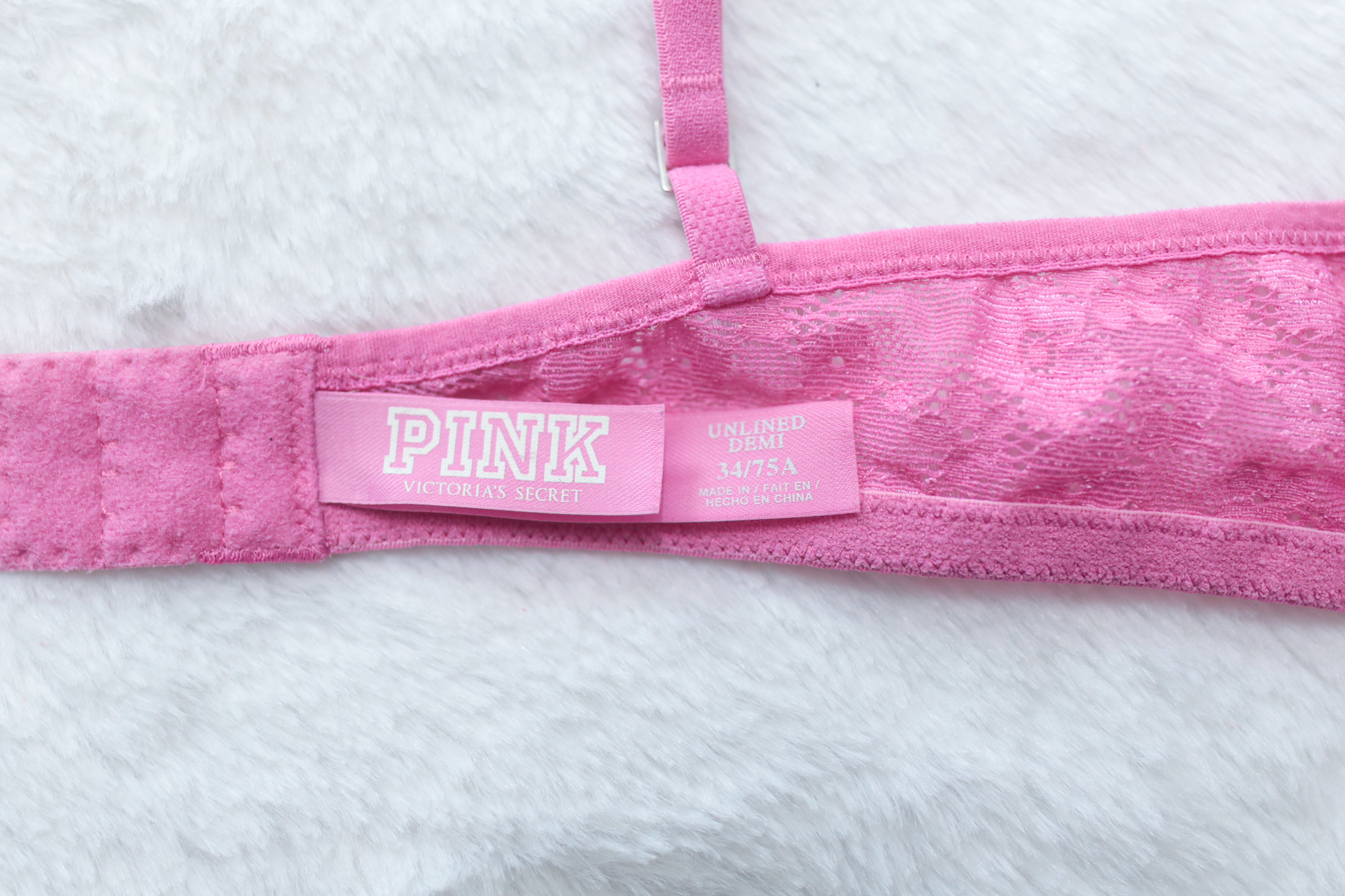 Pink by Victoria's Secret 34A Unlined Demi Sheer Lace Underwire Bra Pink