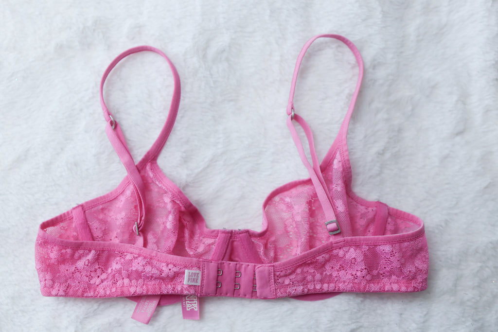 Pink by Victoria's Secret 34A Unlined Demi Sheer Lace Underwire Bra Pink