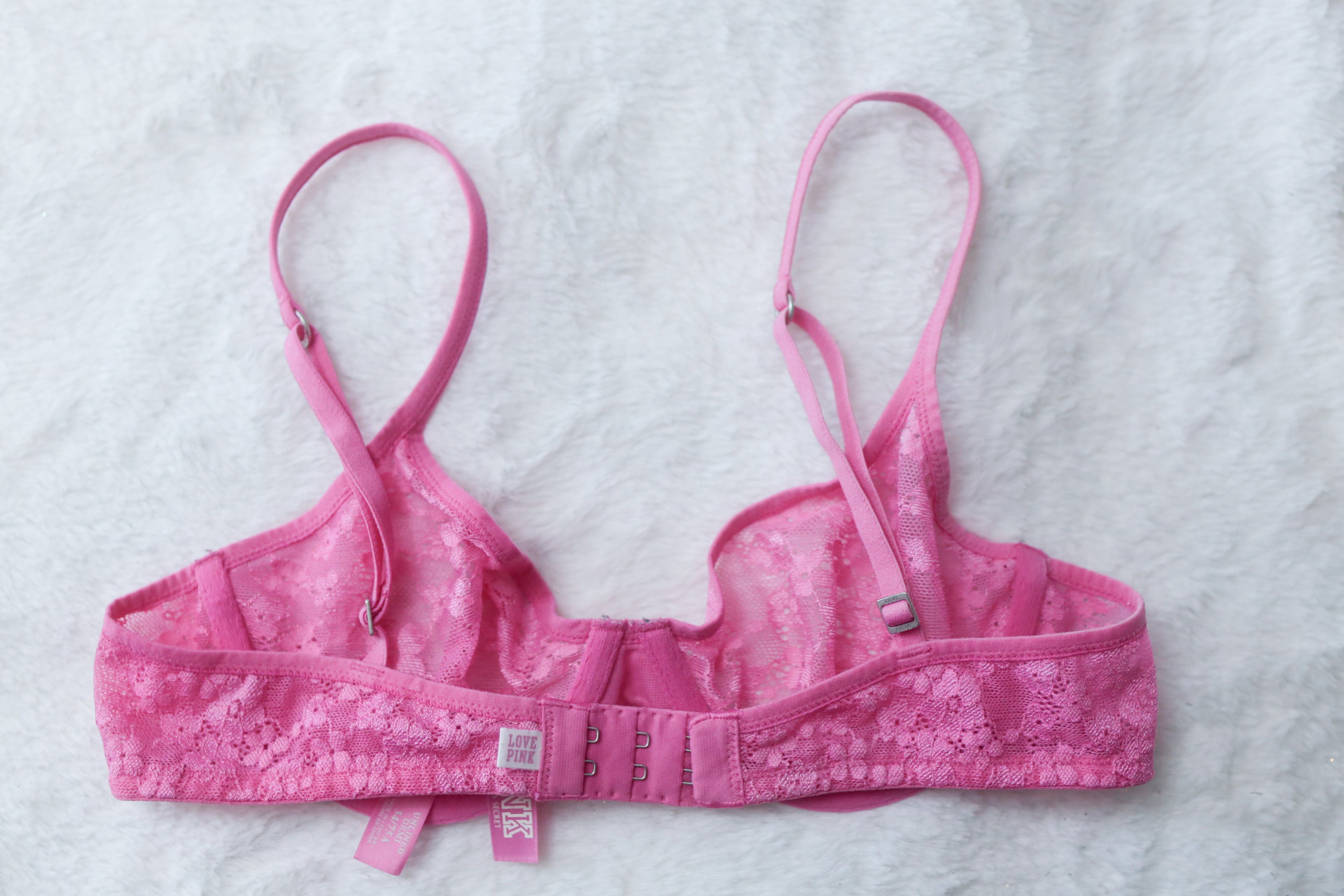 Pink by Victoria's Secret 34A Unlined Demi Sheer Lace Underwire Bra Pink
