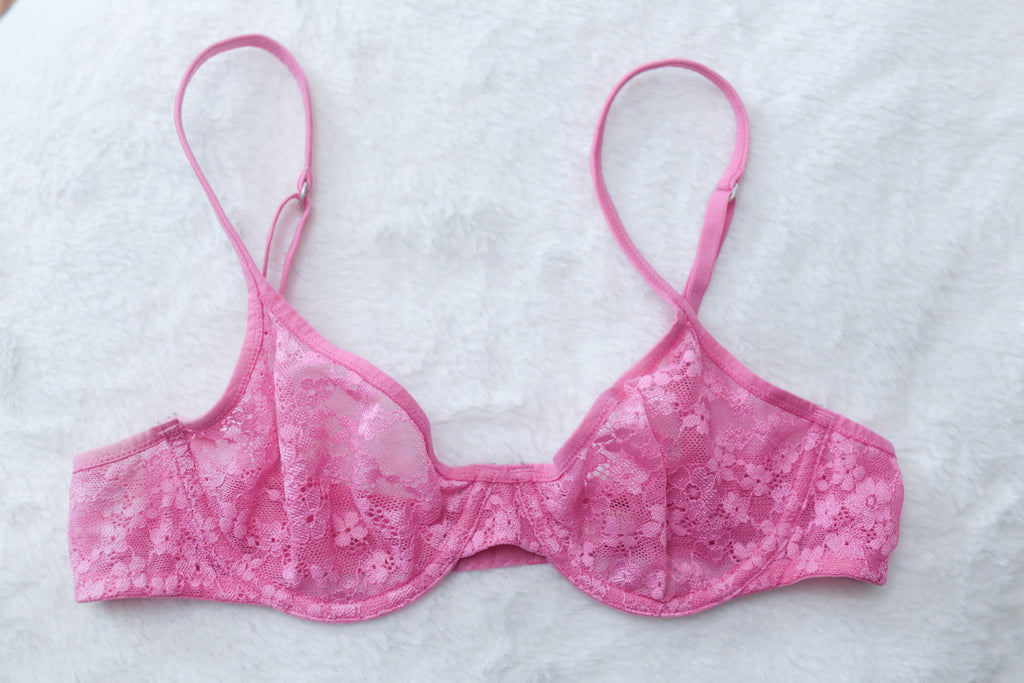 Pink by Victoria's Secret 34A Unlined Demi Sheer Lace Underwire Bra Pink