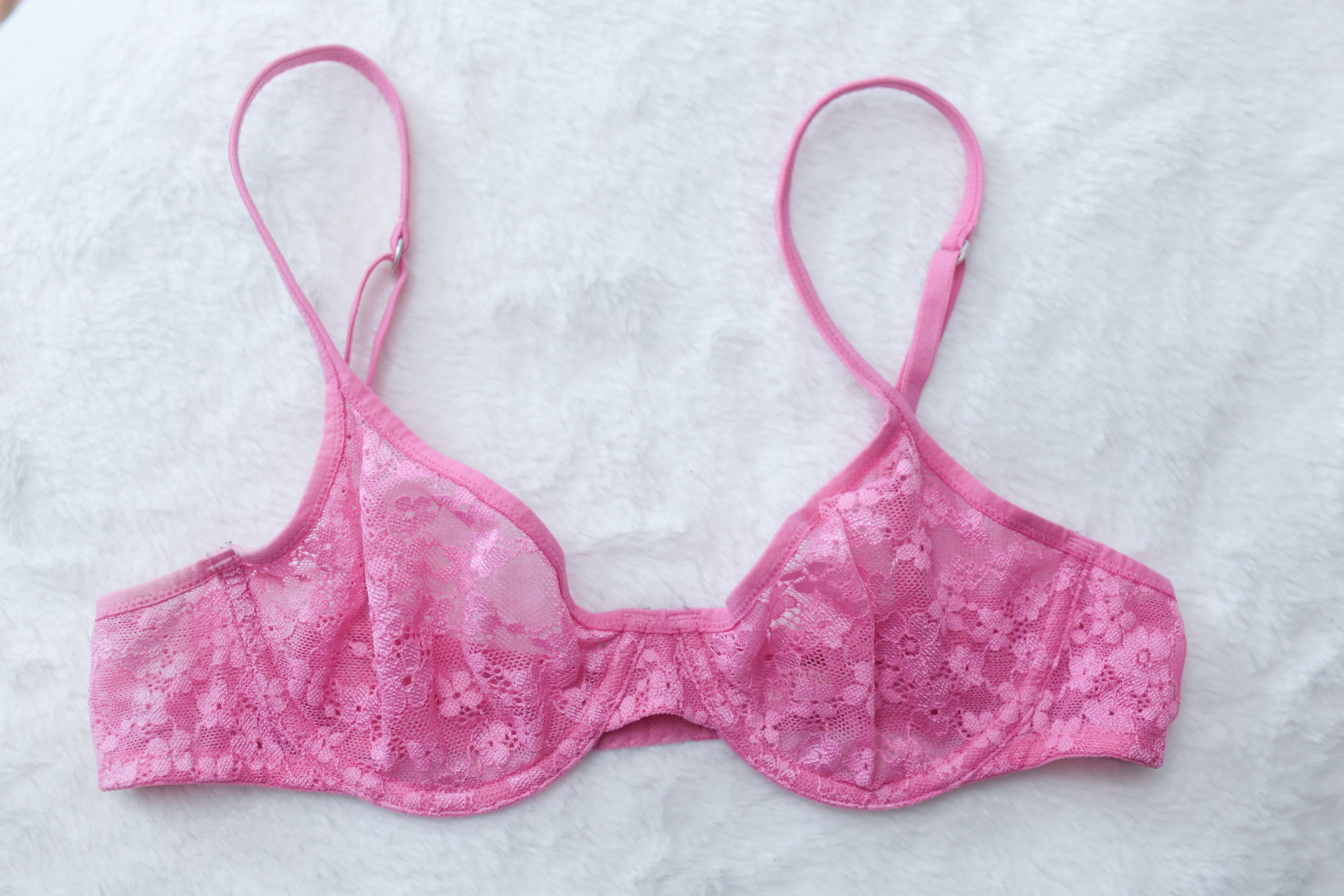 Pink by Victoria's Secret 34A Unlined Demi Sheer Lace Underwire Bra Pink