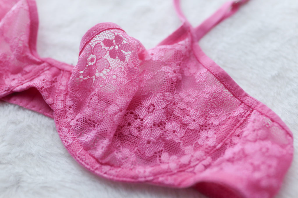 Pink by Victoria's Secret 34A Unlined Demi Sheer Lace Underwire Bra Pink