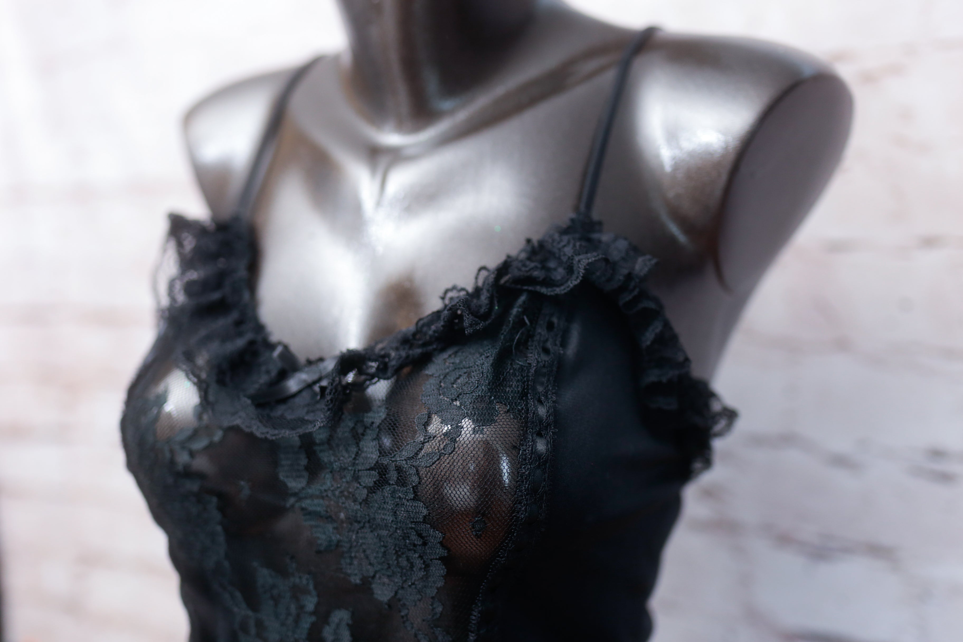 Vintage Sheer Black Victorian Witchy Goth Chemise Babydoll Lingerie Medium