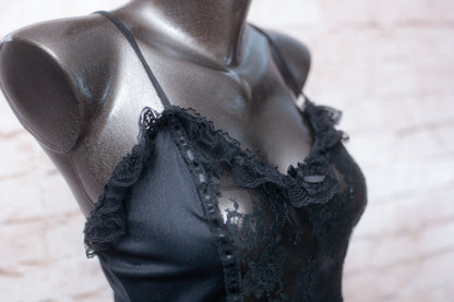 Vintage Sheer Black Victorian Witchy Goth Chemise Babydoll Lingerie Medium