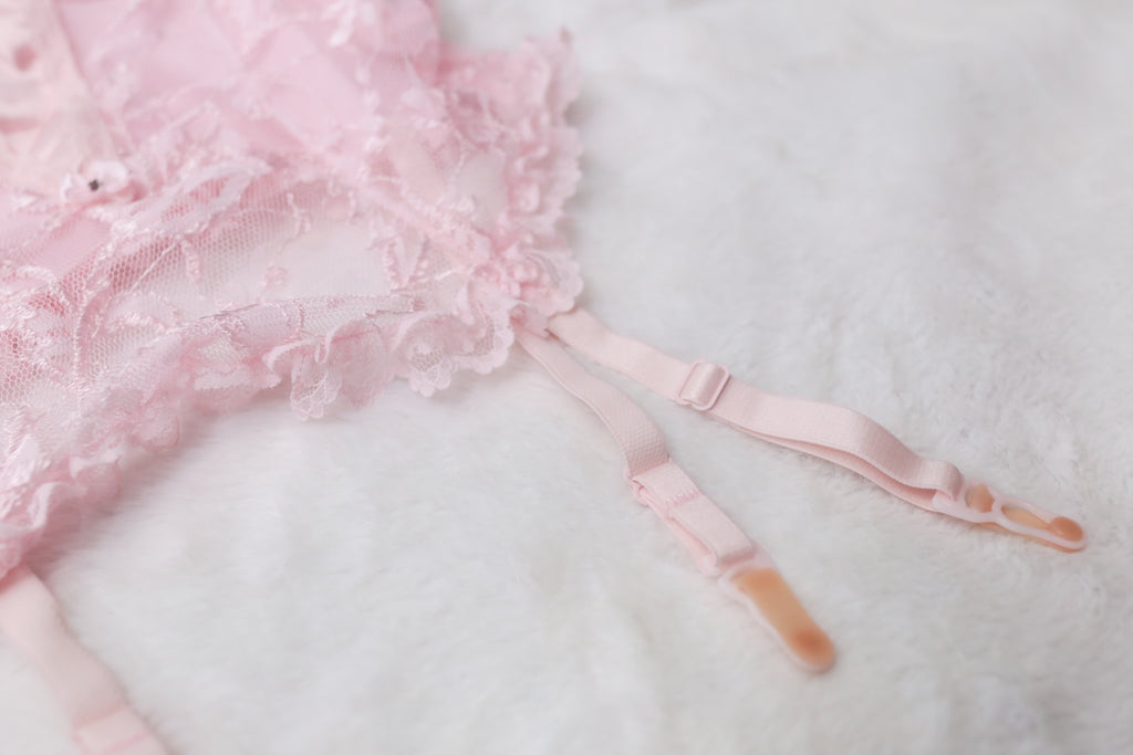 Faris Vintage Sheer Pink Victorian Garter Strap Chemise Babydoll Lingerie Medium
