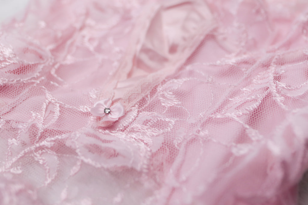 Faris Vintage Sheer Pink Victorian Garter Strap Chemise Babydoll Lingerie Medium