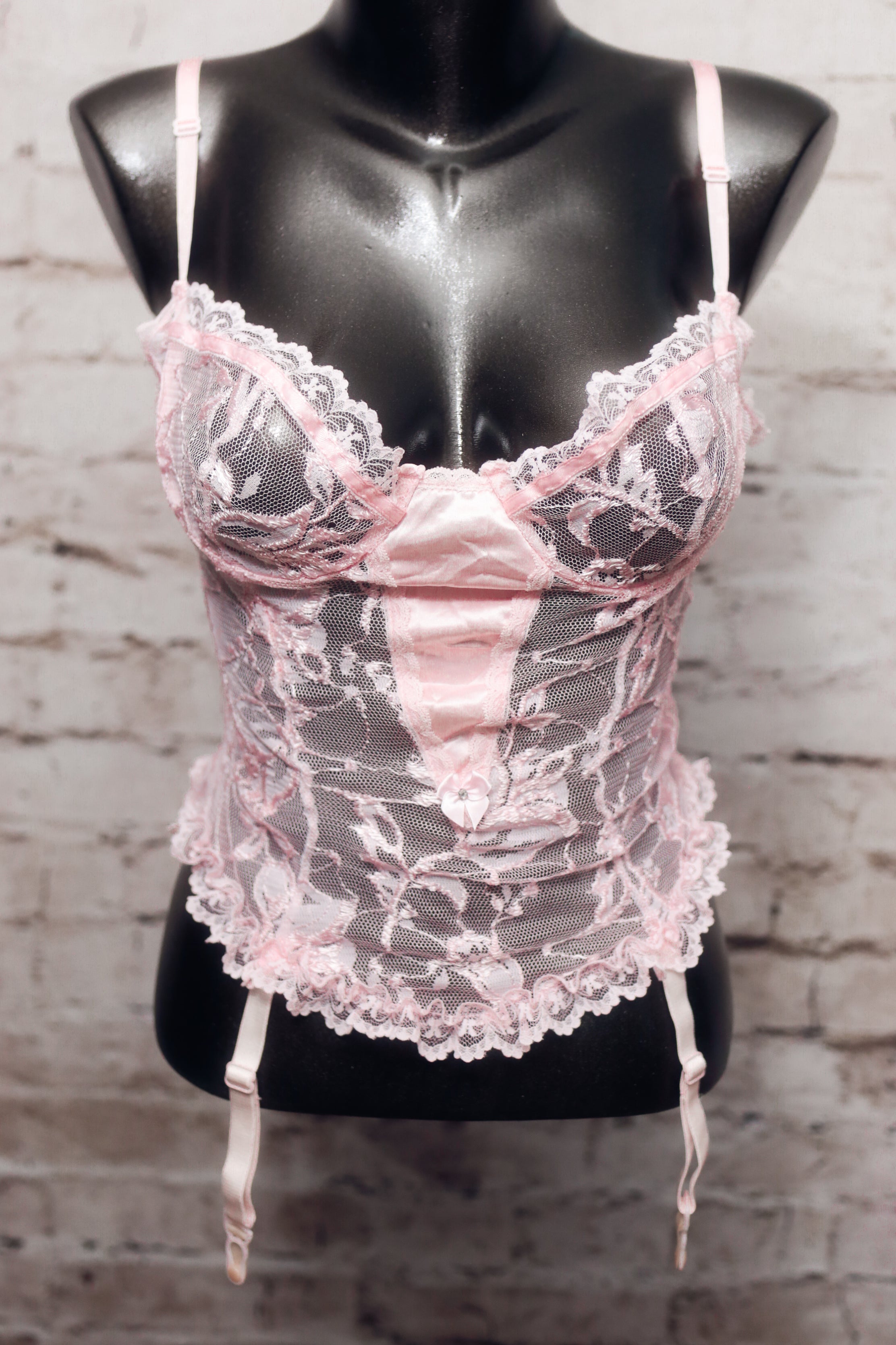 Faris Vintage Sheer Pink Victorian Garter Strap Chemise Babydoll Lingerie Medium