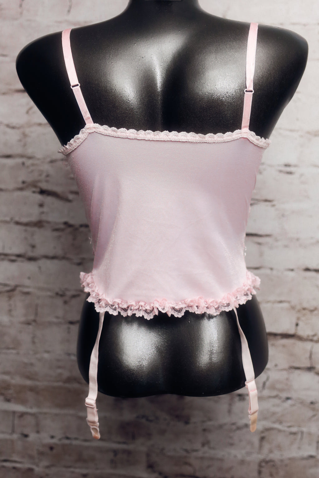Faris Vintage Sheer Pink Victorian Garter Strap Chemise Babydoll Lingerie Medium