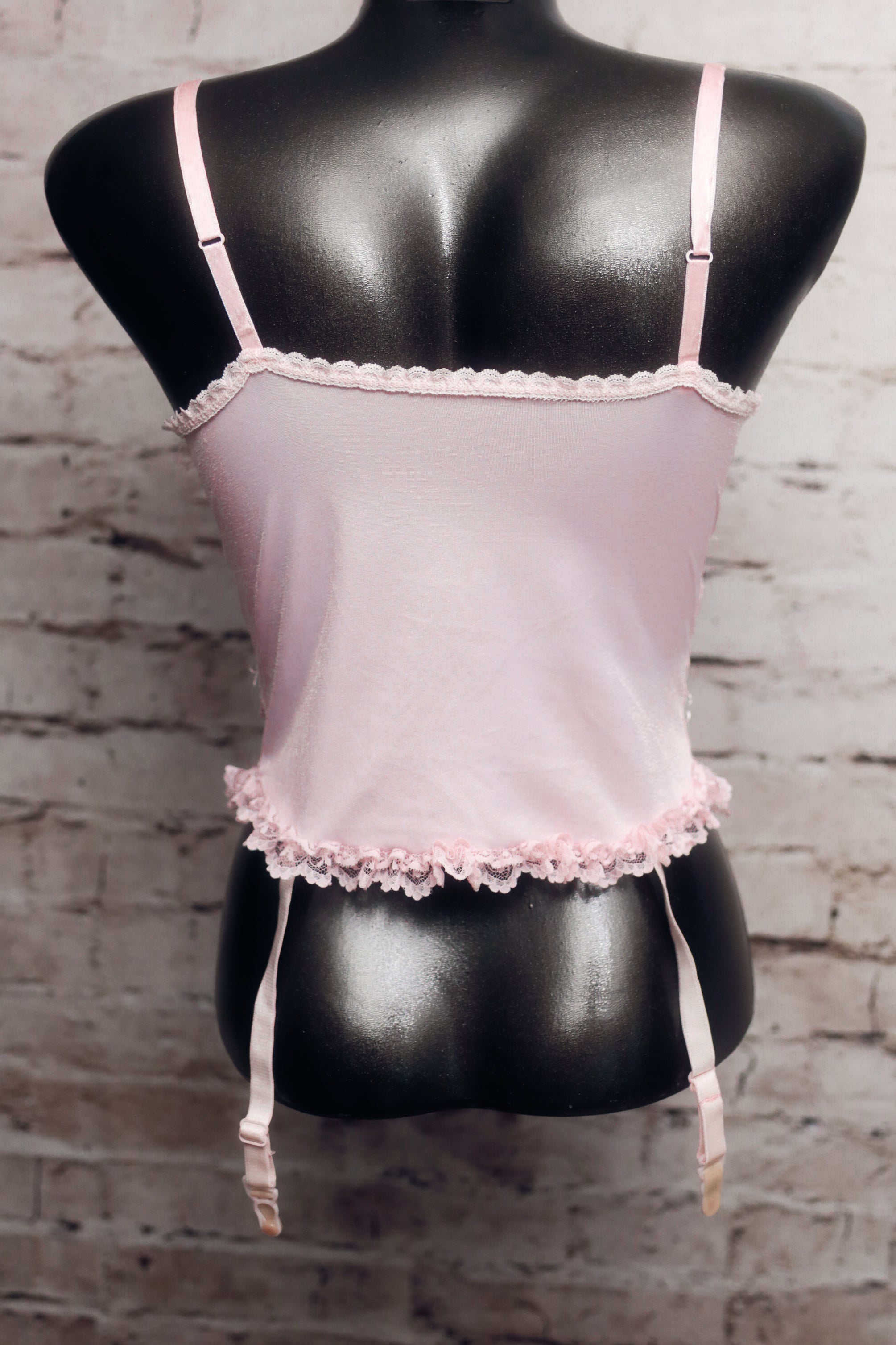 Faris Vintage Sheer Pink Victorian Garter Strap Chemise Babydoll Lingerie Medium