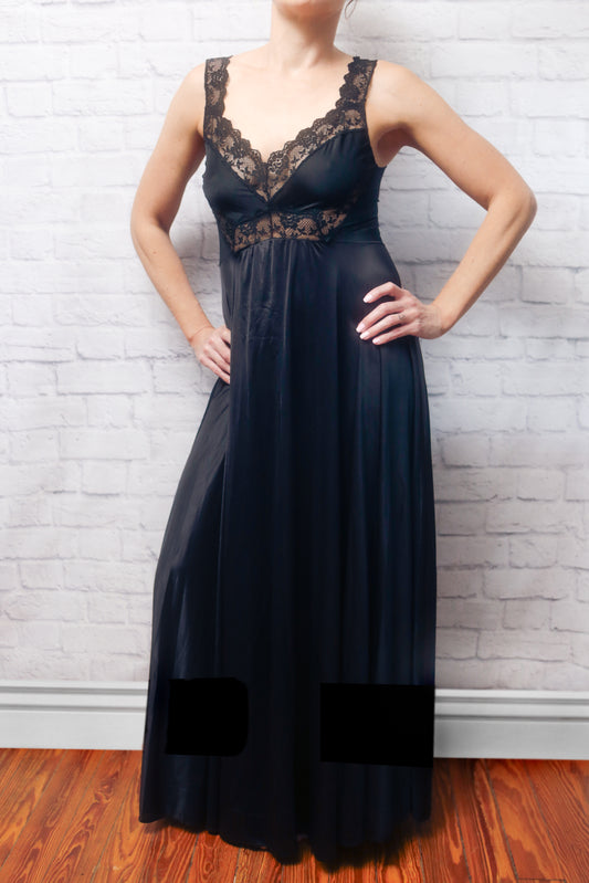 Lady Cameo Dallas Vintage Full Slip Gown Lingerie 90s USA-made Small Black