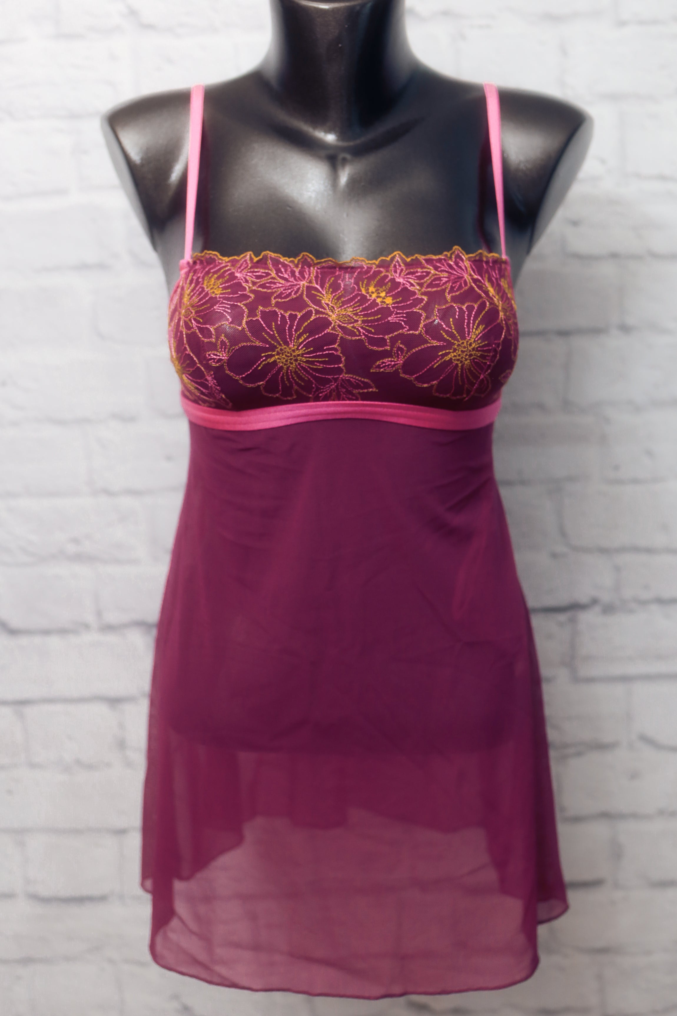 Auden Babydoll Chemise Lingerie Pink Wine Sheer Mesh Lace XS NEW