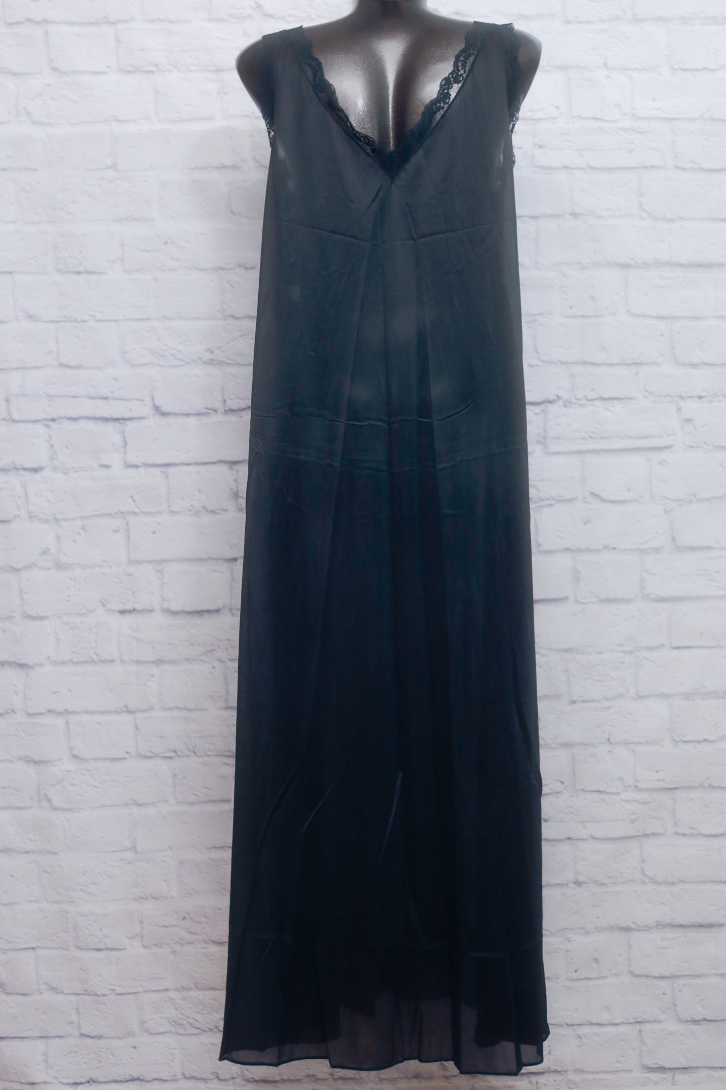JCPenney 90s Vintage Semi-sheer Full Slip Gown USA-made Lingerie Black Medium