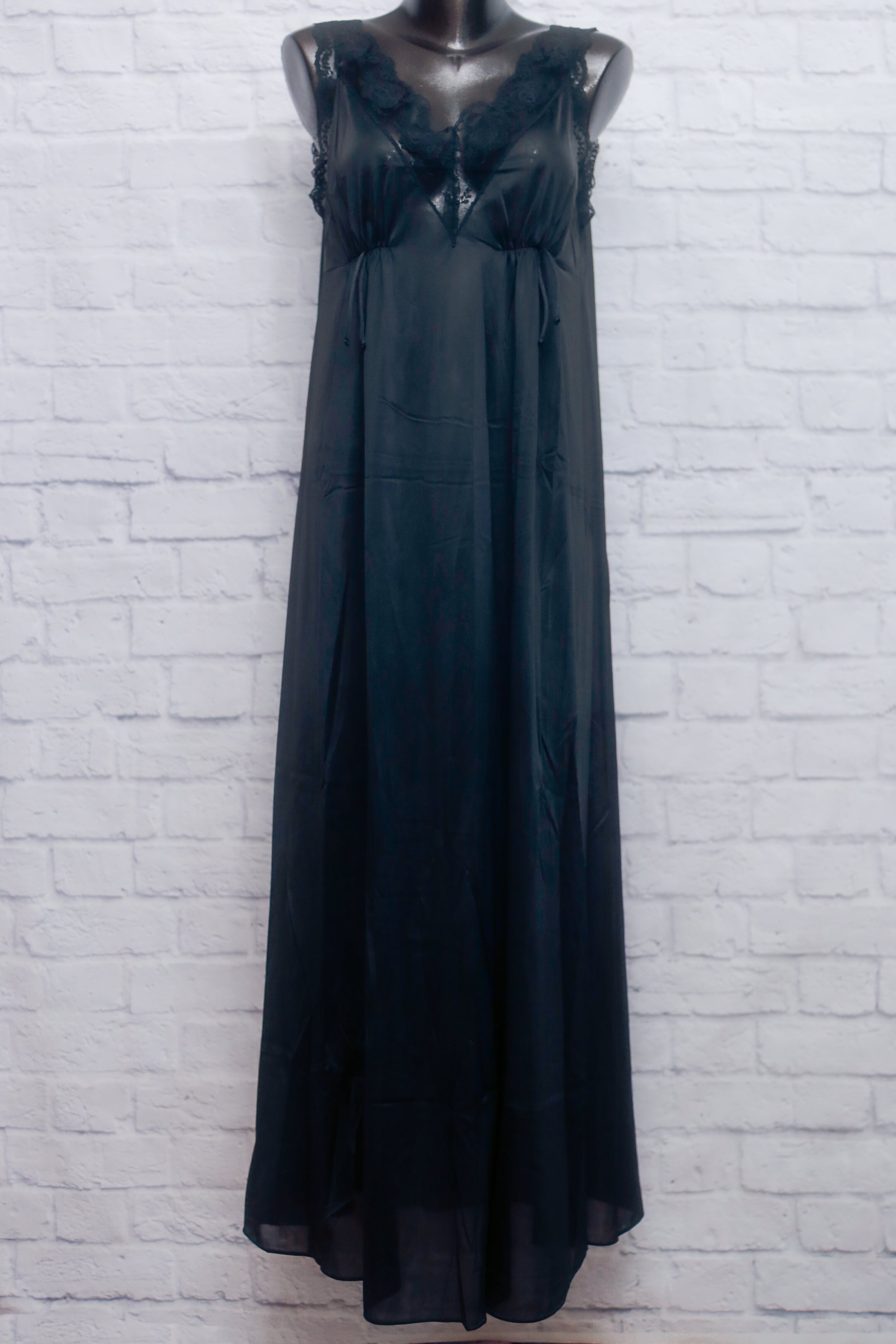 JCPenney 90s Vintage Semi-sheer Full Slip Gown USA-made Lingerie Black Medium