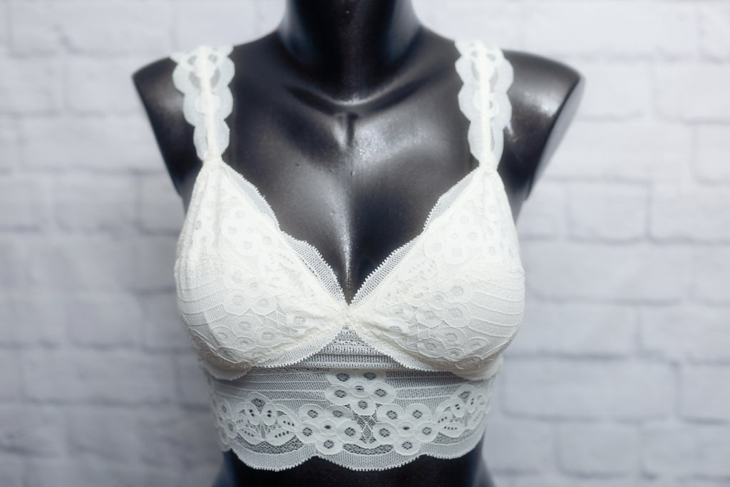 Aerie Lined Delicate Lace Bralette Small White