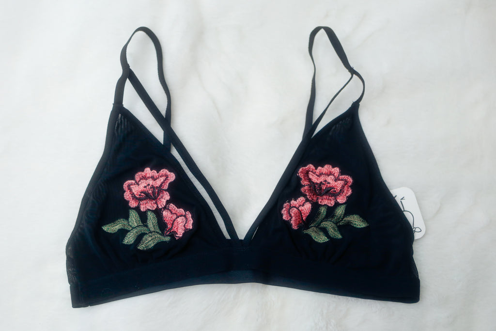 Cheeky Bird Unlined Embroidered Sheer Wireless Bralette Large 34-36 A-D Cup NEW