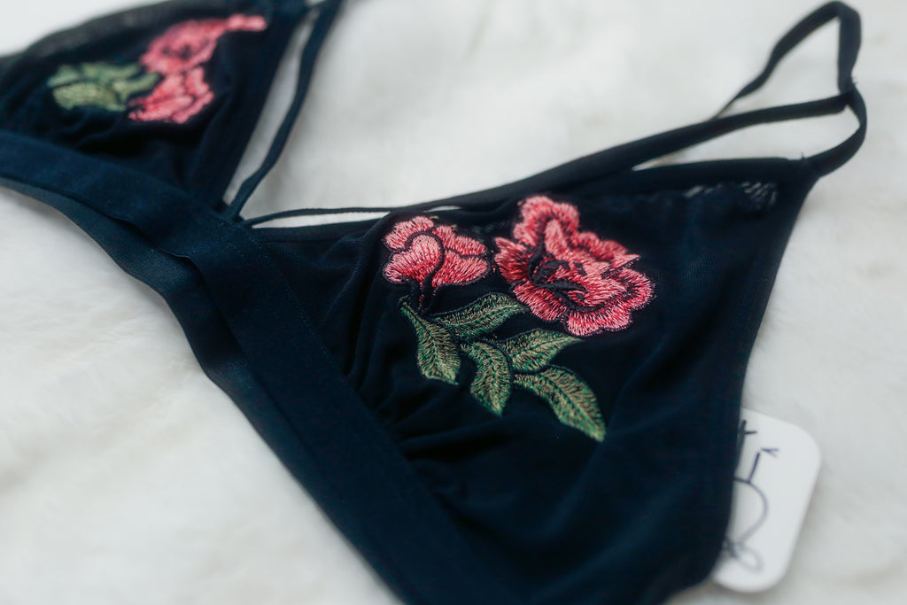 Cheeky Bird Unlined Embroidered Sheer Wireless Bralette Large 34-36 A-D Cup NEW