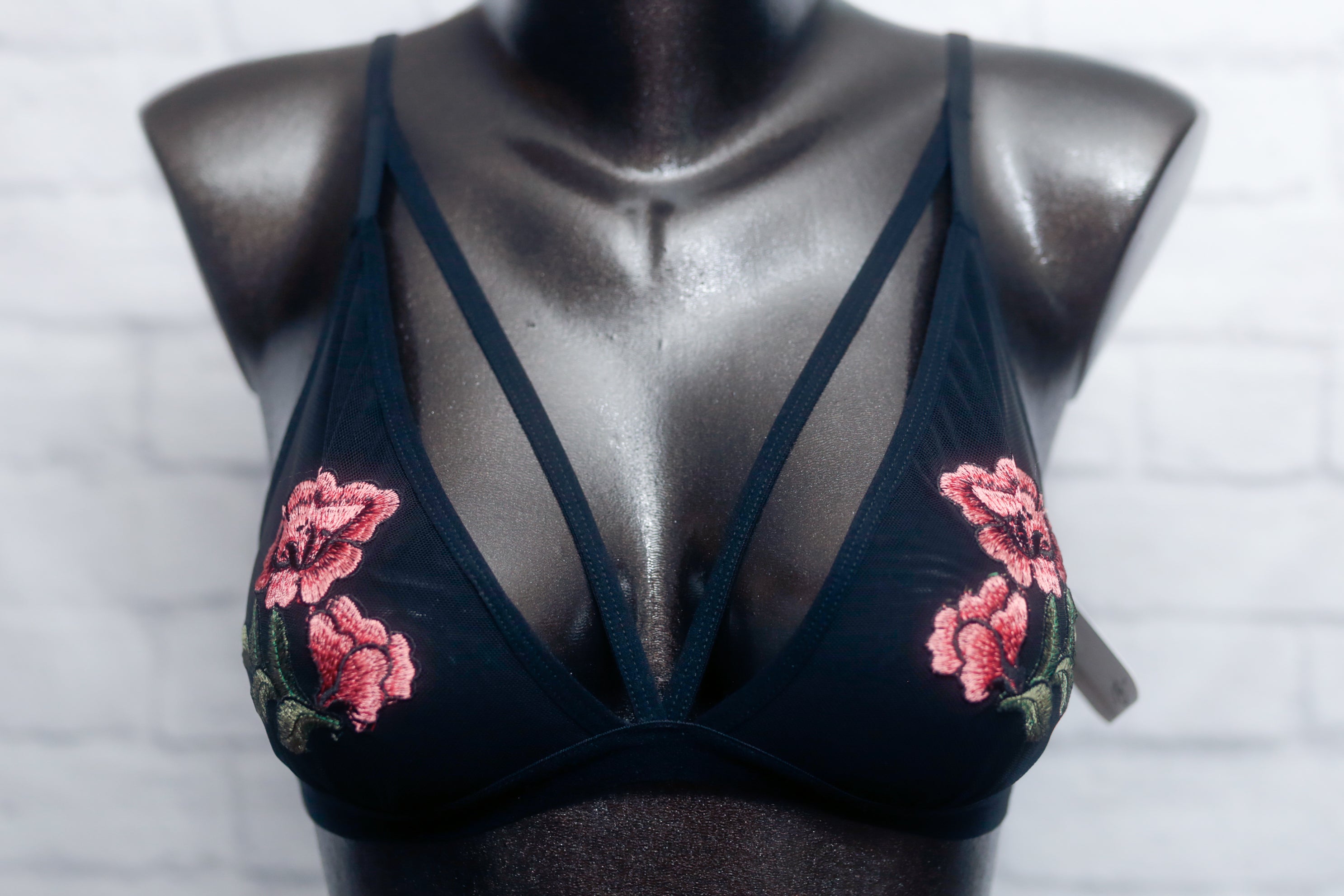 Cheeky Bird Unlined Embroidered Sheer Wireless Bralette Large 34-36 A-D Cup NEW