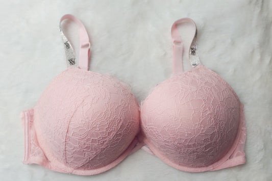 Victoria's Secret 38D Bombshell Push-up Shine Strap Bra Pink Lace NEW