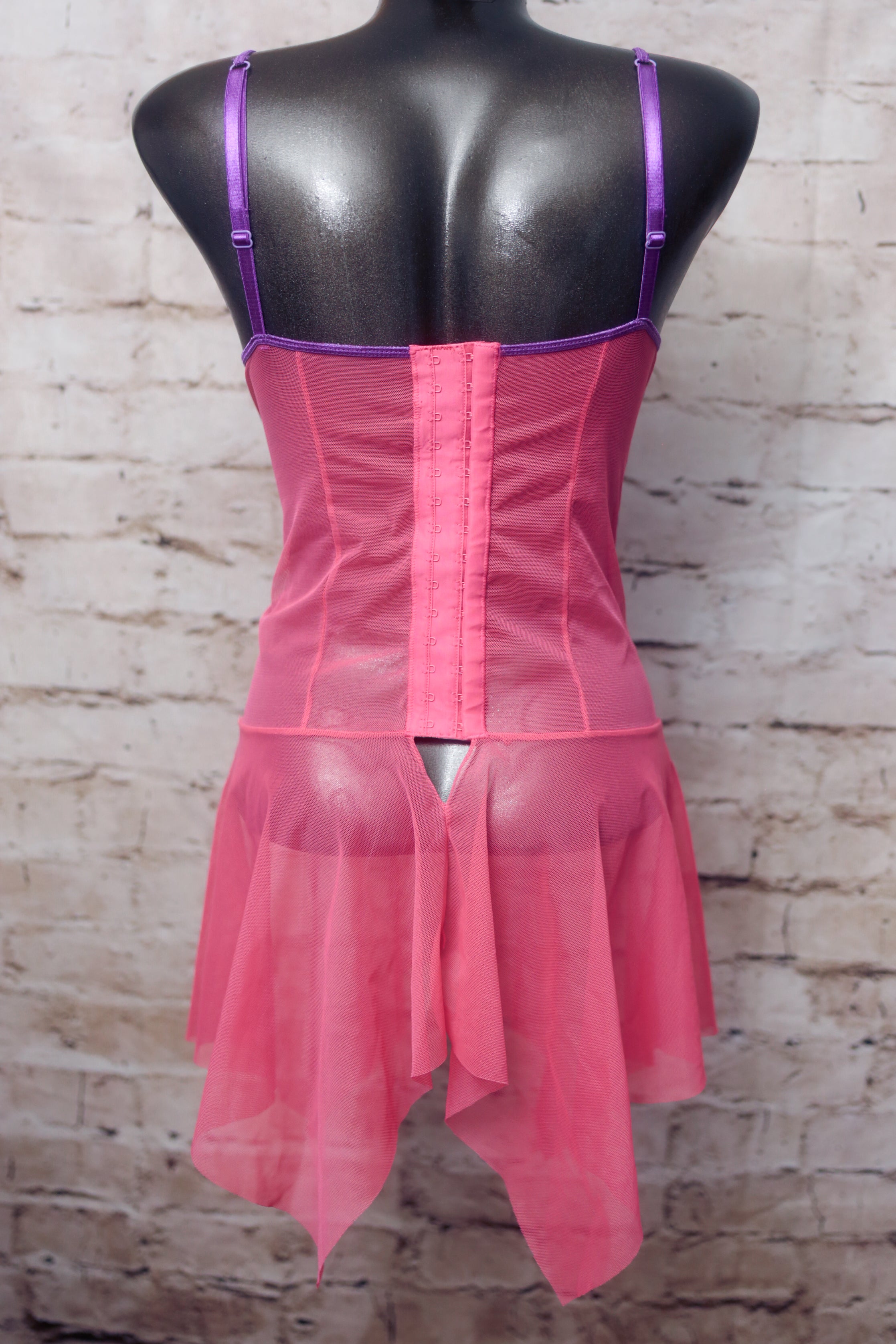 Victoria's Secret 34B Vintage Chemise Babydoll Lingerie Pink and Purple Lace