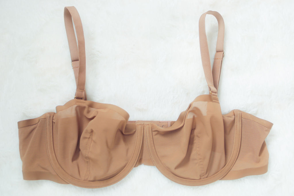 CUUP 38B The Balconette Unlined Mesh Semi Sheer Bra Brown