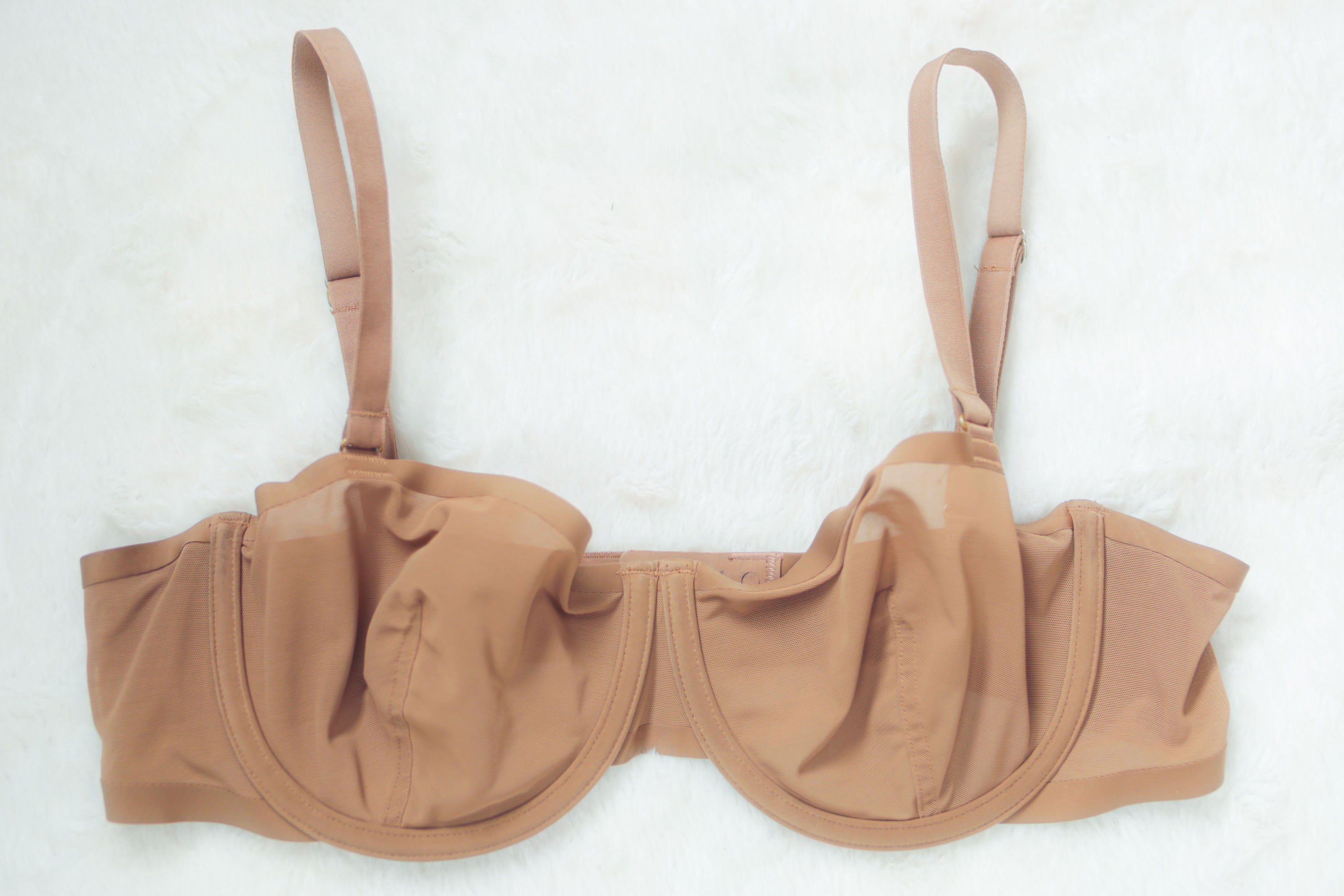 CUUP 38B The Balconette Unlined Mesh Semi Sheer Bra Brown