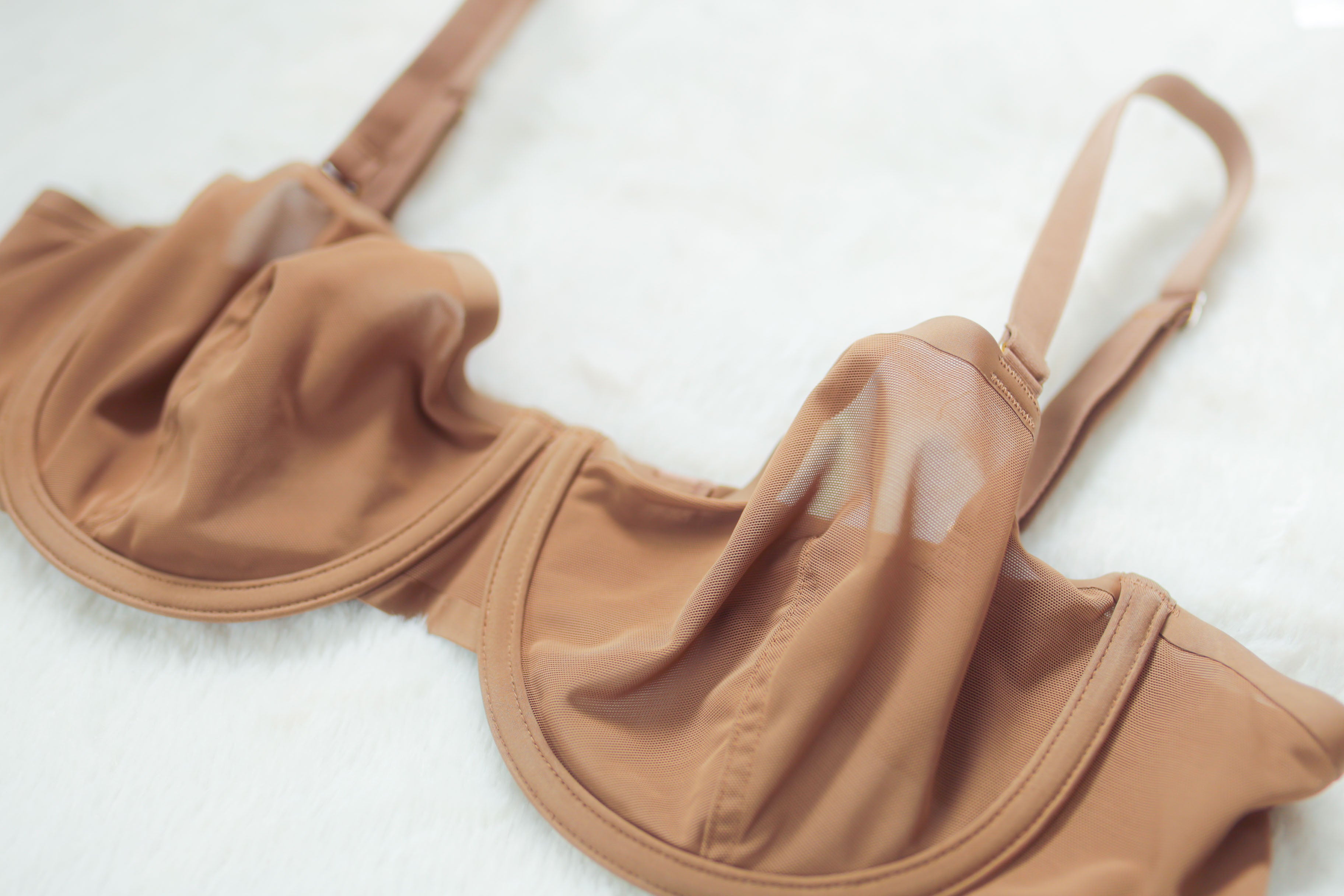 CUUP 38B The Balconette Unlined Mesh Semi Sheer Bra Brown