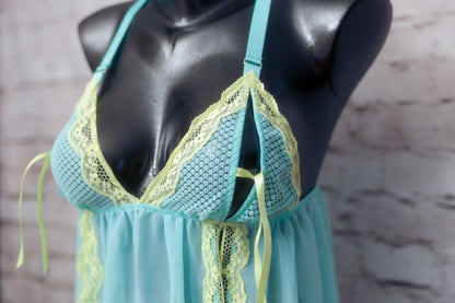 Victoria's Secret Open-cup Peekaboo Lace Babydoll Chemise Medium Mint Sea Green