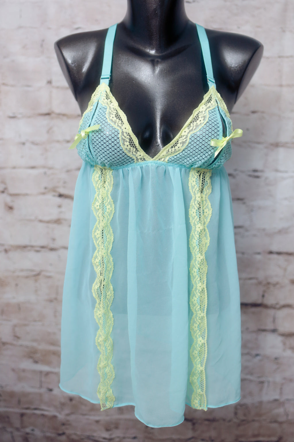 Victoria's Secret Open-cup Peekaboo Lace Babydoll Chemise Medium Mint Sea Green