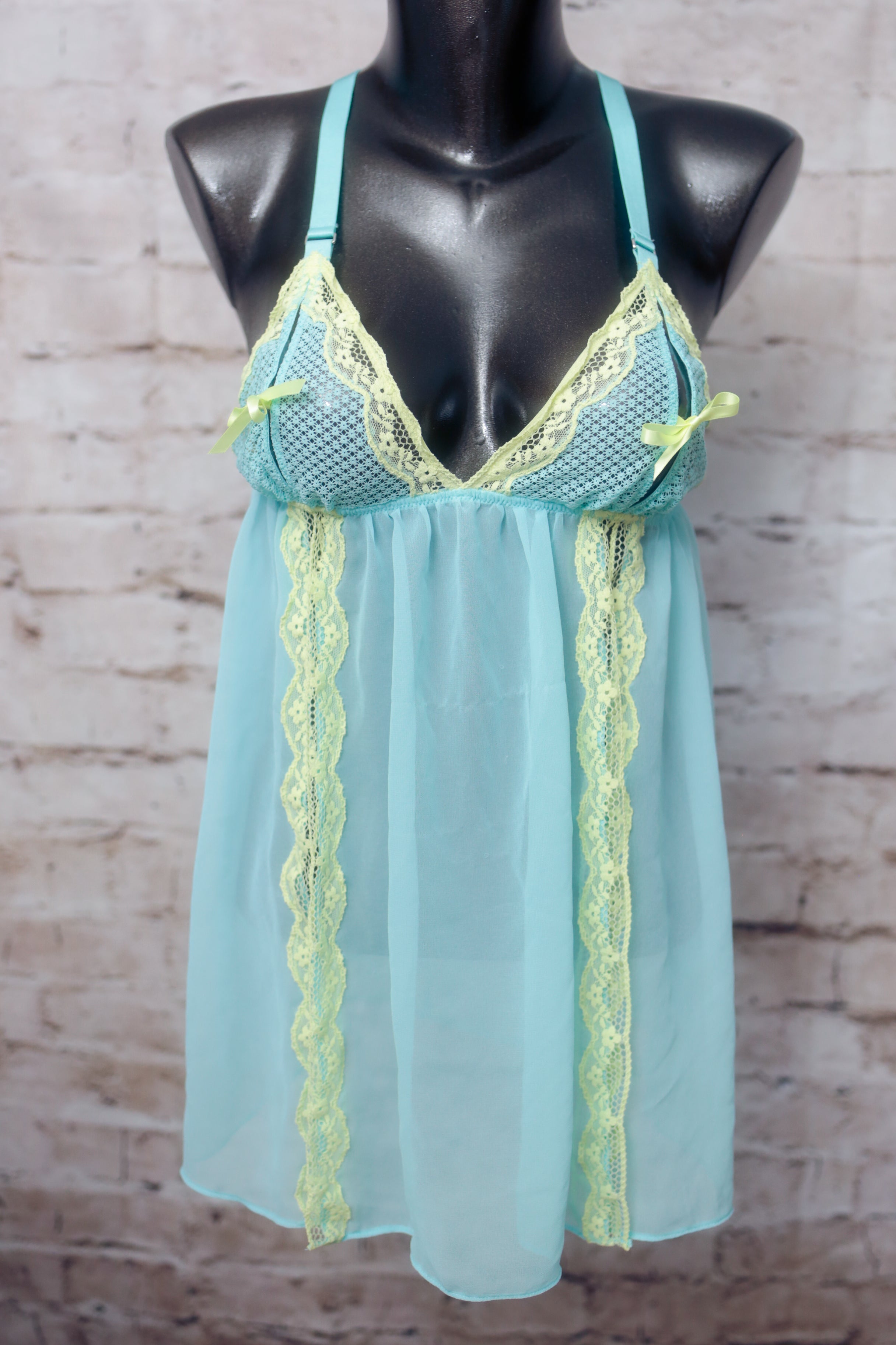Victoria's Secret Open-cup Peekaboo Lace Babydoll Chemise Medium Mint Sea Green