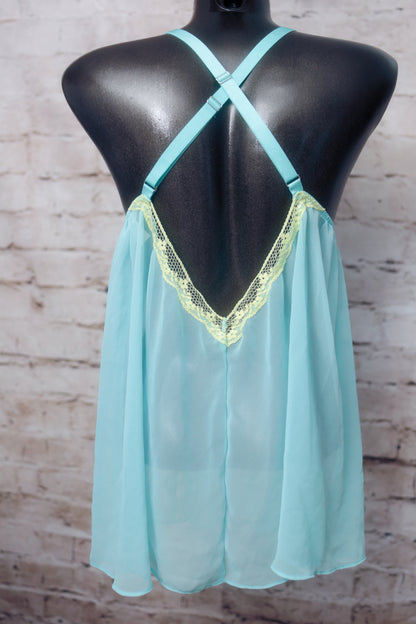 Victoria's Secret Open-cup Peekaboo Lace Babydoll Chemise Medium Mint Sea Green