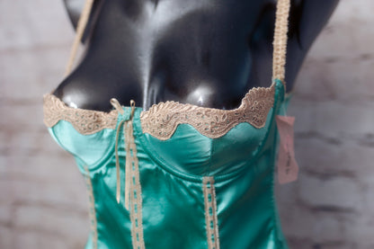 Sophie B Boned Corset Bra Lingerie Medium Mint Satin and Lace NEW