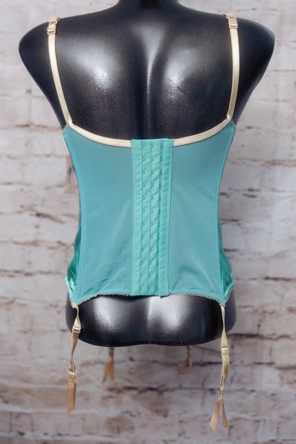 Sophie B Boned Corset Bra Lingerie Medium Mint Satin and Lace NEW