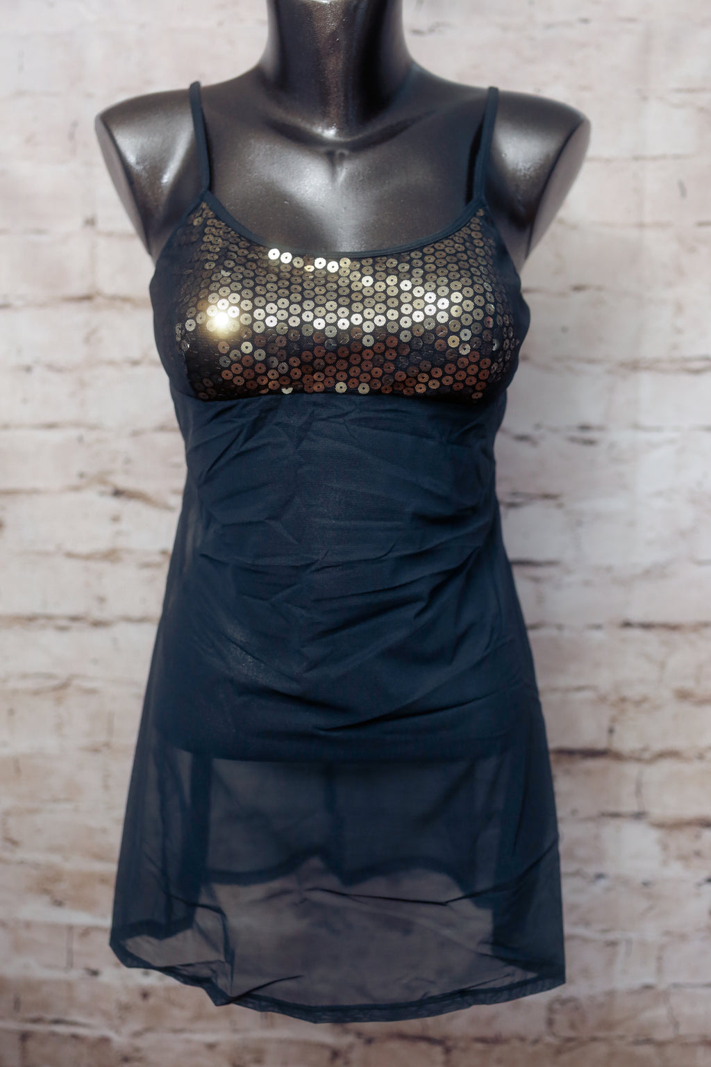Victoria's Secret Vintage Chemise Babydoll Lingerie Sheer Black Gold Sequin Medium