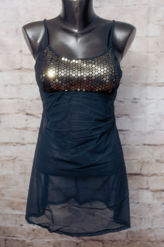 Victoria's Secret Vintage Chemise Babydoll Lingerie Sheer Black Gold Sequin Medium