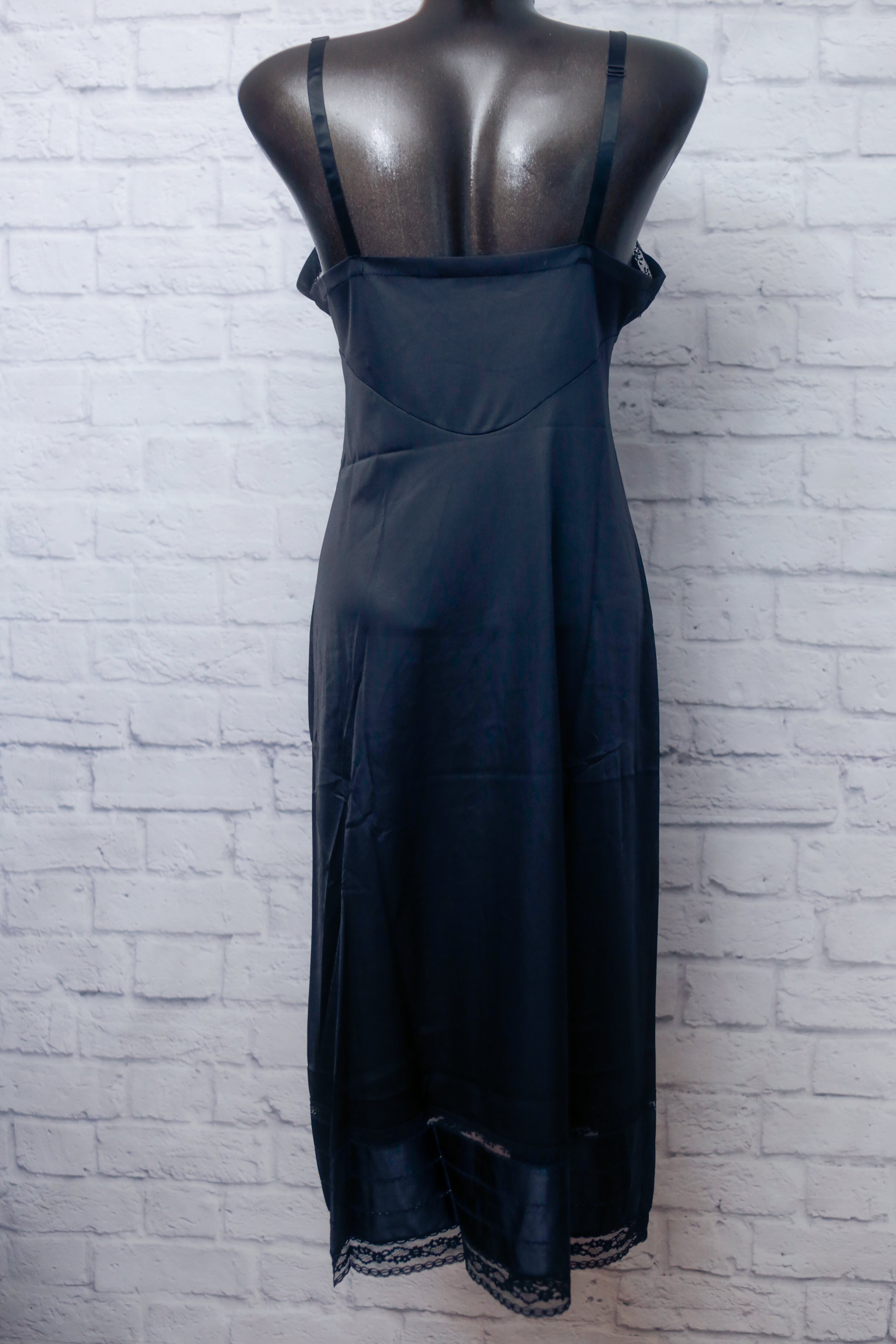 Lorraine Vintage 90s USA-made Black Semi-sheer Full Slip Gown Lingerie: Size 36 Tall / Medium