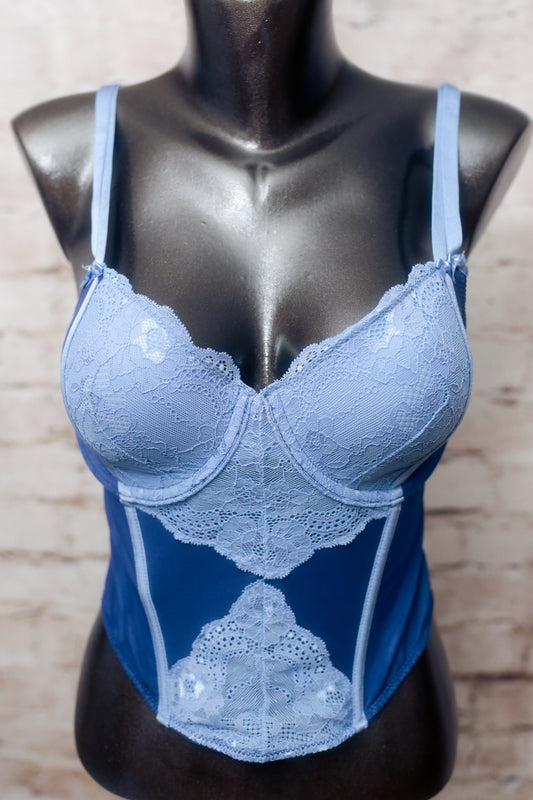 Adore Me Boned Bustier Corset Bra Medium Blue