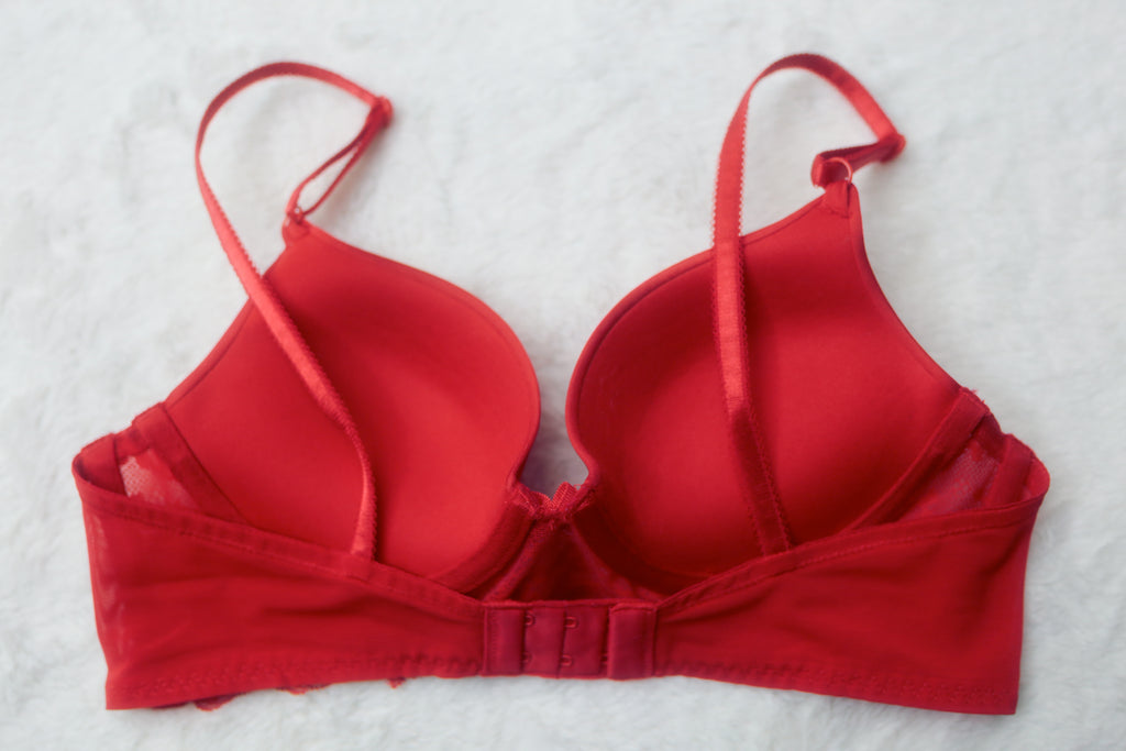 Vassarette 34A Retro Demi Push-up Longline Bra Red Satin Lace