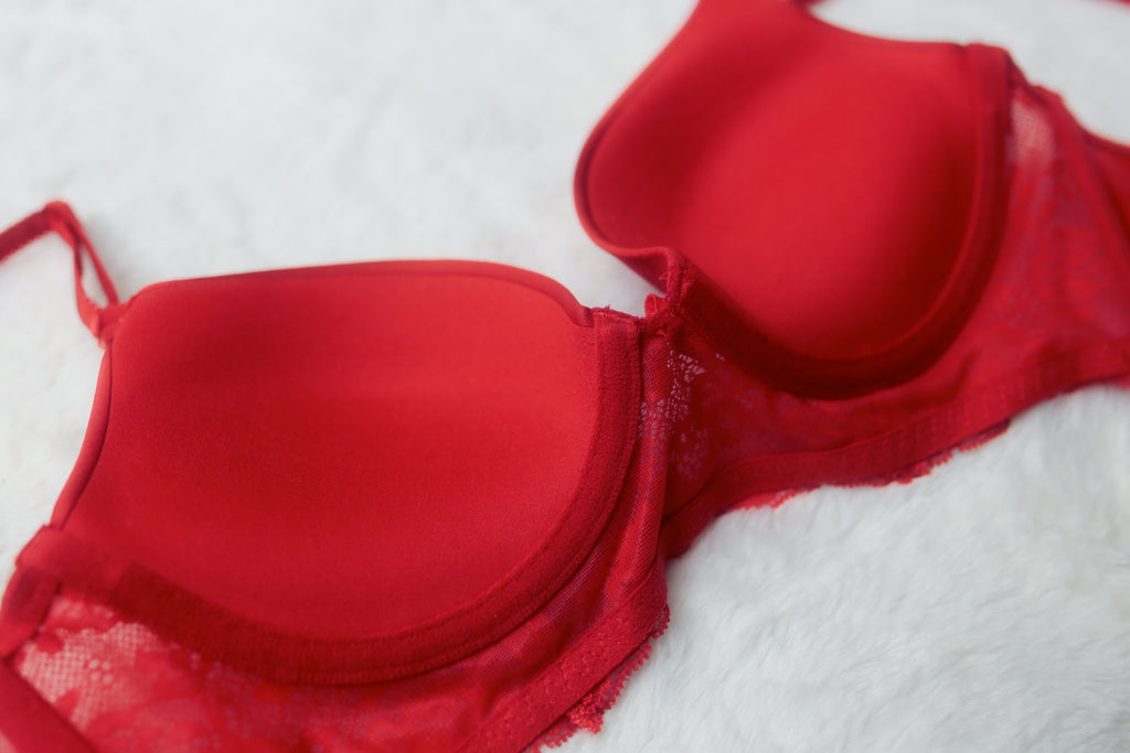 Vassarette 34A Retro Demi Push-up Longline Bra Red Satin Lace