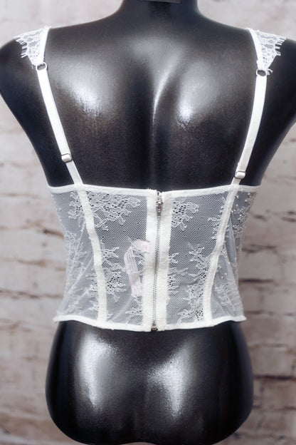 Victoria's Secret Dream Angels Lace Basque Corset Bustier Bra White Medium