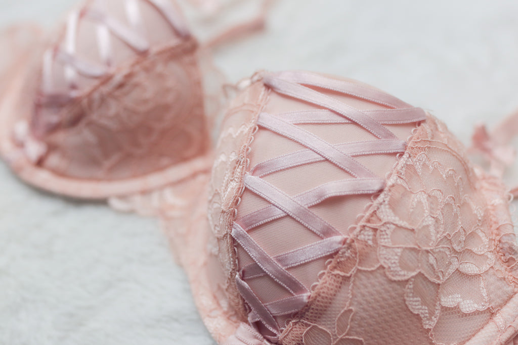 Adore Me 34C Enna Contour Lace-up Corset Cup Balconette Underwire Pink Lace