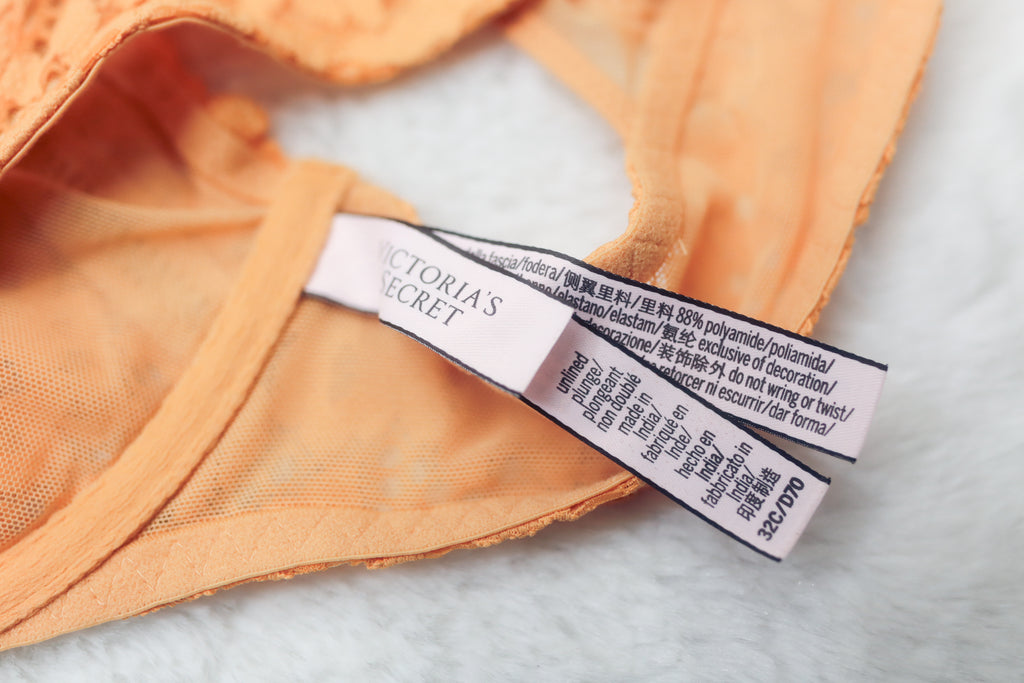Victoria's Secret 32C Body by Victoria Unlined Plunge Underwire Bra Orange Lace