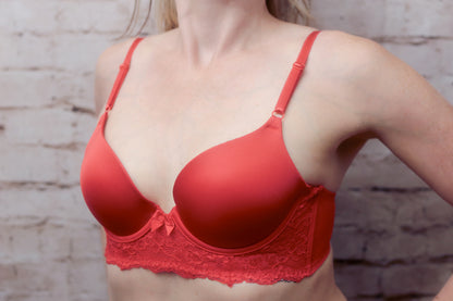 Vassarette 34A Retro Demi Push-up Longline Bra Red Satin Lace
