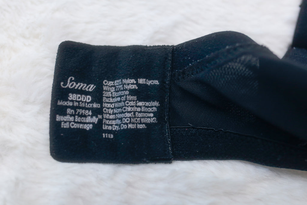 Soma 38DDD Breathe Beautifully Full Coverage Spacer Foam Bra Black